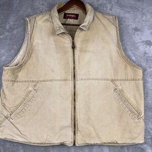 Wrangler Sherpa Lined Canvas Vest Size XL Cowboy Workwear Corduroy Collar